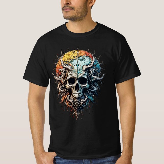 T-shirt Ornate Cosmic Skull Gothic Baroque Mandala  (Devant)