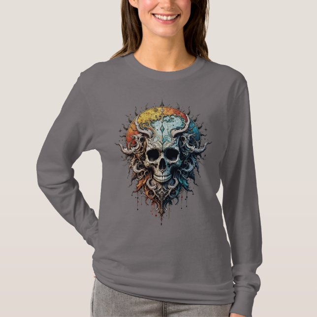 T-shirt Ornate Cosmic Skull Gothic Baroque Mandala  (Devant)