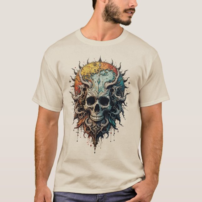 T-shirt Ornate Cosmic Skull Gothic Baroque Mandala  (Devant)