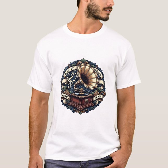 T-Shirt Orné Phonographe, Vintage Premium (Devant)
