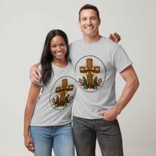 T-shirt Ornement de Noël en Croix de Bois Rustique