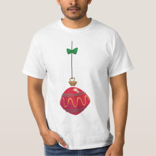 T-shirt Ornement de Noël Rouge Rétro avec un Nœud Vert