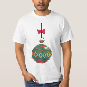T-shirt Ornement de Noël Vert Rétro avec Bow Rouge