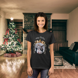 T-shirt Ornement de photo de famille en or noir de Noël