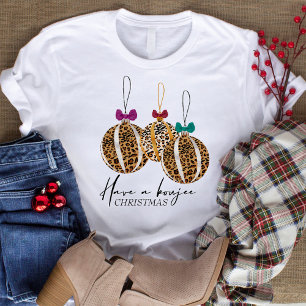 T-shirt Ornements de boule imprimés léopard Noël Boujee