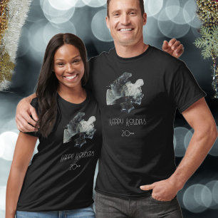T-shirt Ornements de Noël noir gris rétro