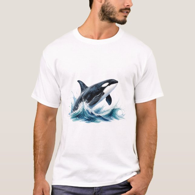 T-shirt Orque bondissante dans une gerbe de vagues (Devant)