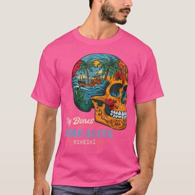 T-shirt Os Sèches Venez Vivants Art Floral Nature Crâne Jé (Devant)