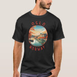 T-shirt Oslo Norvège Cercle en détresse rétrograde<br><div class="desc">Design de voyage vectoriel rétro Oslo. Oslo,  la capitale de la Norvège,  est située sur la côte sud du pays à la tête de l'Oslofjord.</div>