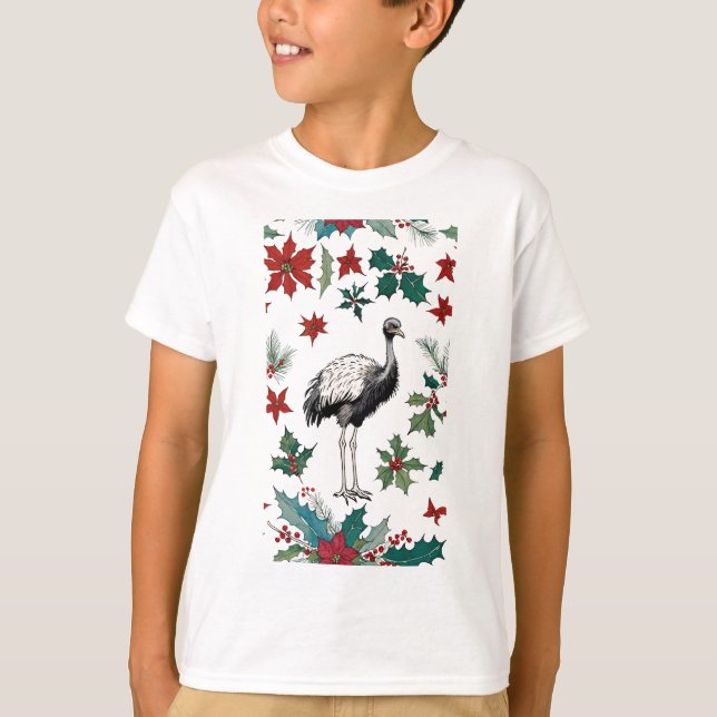 T-shirt Ostrich de Noël et Poinsettias (Devant)