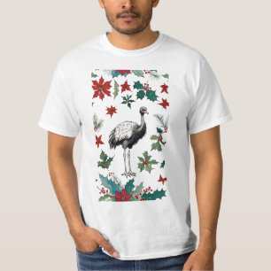 T-shirt Ostrich de Noël et Poinsettias