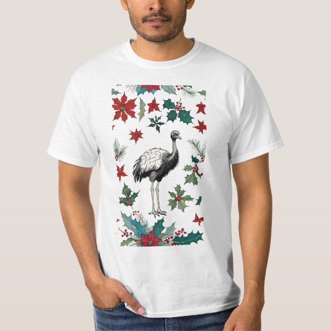 T-shirt Ostrich de Noël et Poinsettias (Devant)