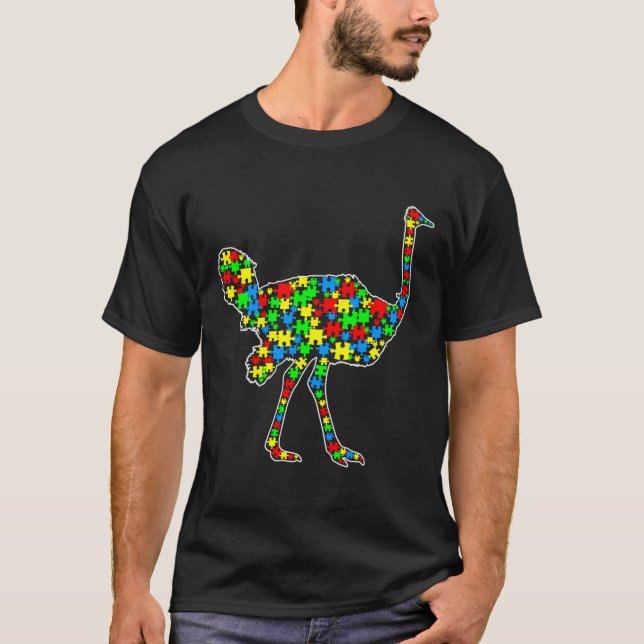 T-shirt Ostrich Funny Puzzle Animals Autism Awareness (Devant)