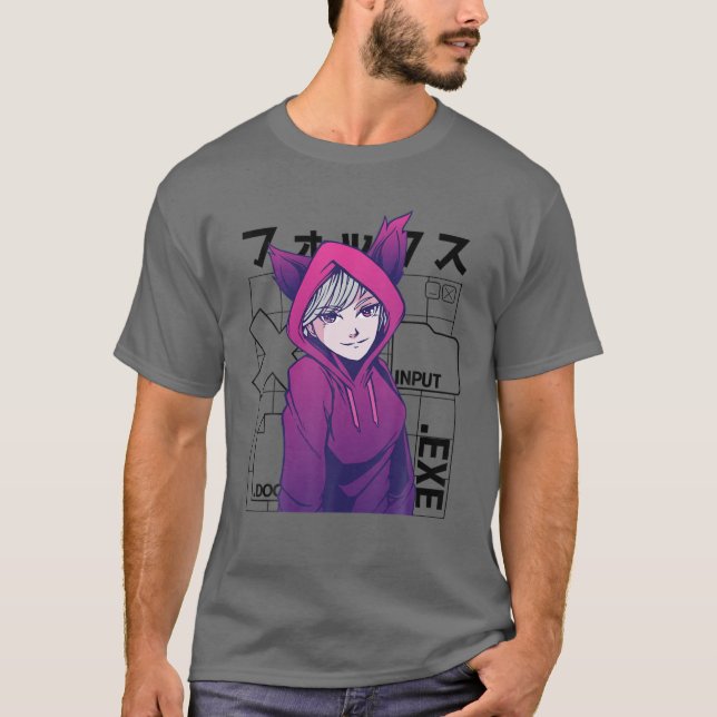T-shirt Otaku 90S mignonne Anime Girl Avec Fox Oars Japon  (Devant)