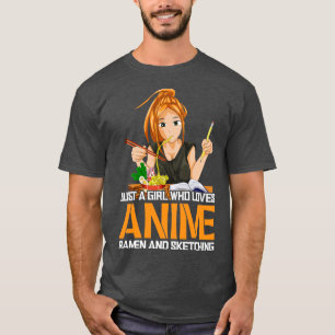 T-shirt Otaku Girl Ramen Sketting Anime