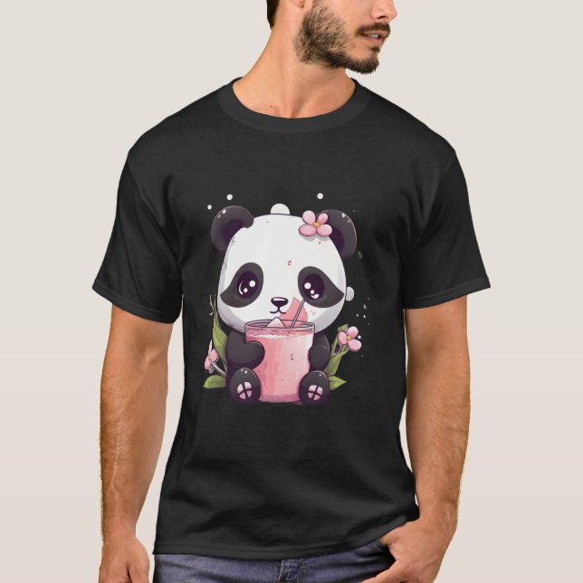 T-shirt Otaku Kawaii Anime Panda Boit Boba Tea Bubble (Devant)
