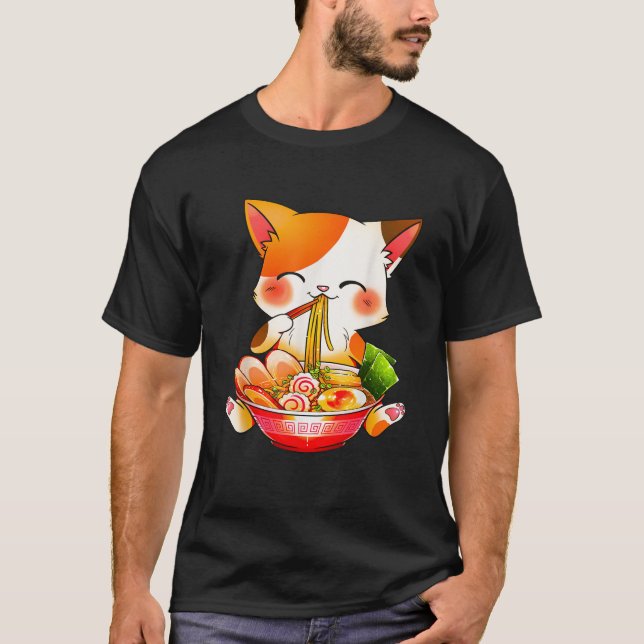 T-shirt Otaku Lifestyle Threads Co Ramen Cat Anime Kawaii  (Devant)