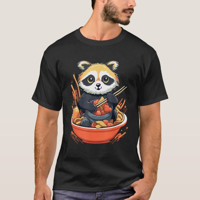 T-shirt Otaku Raccoon Mange Japonais Nourriture Nouilles R (Devant)