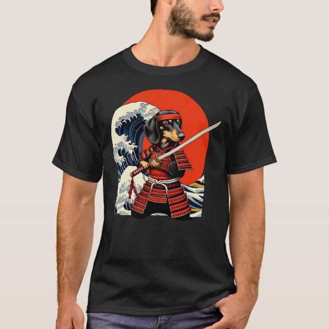 T-shirt Otaku Weiner Dachshund Dog Samurai (Devant)