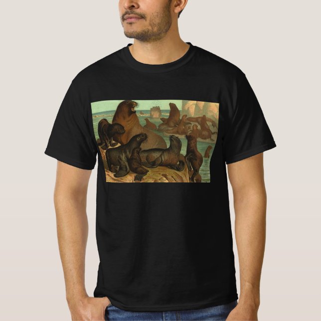 T-shirt Otaries sur la plage, Animaux de la vie marine vin (Devant)