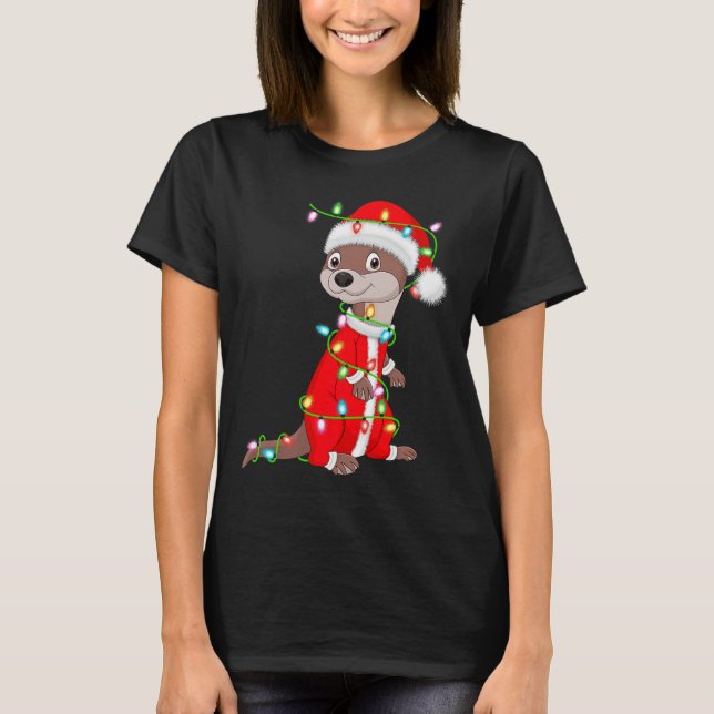 T-shirt Otter Christmas Lights Santa Costume Cute Animal X (Devant)