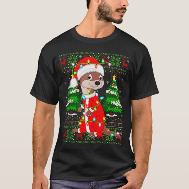 T-shirt Otter Christmas Lights Santa Costume Ugly Xmas Swe (Devant)