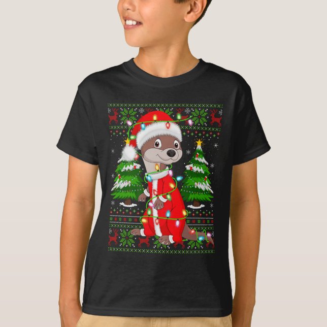 T-shirt Otter Christmas Lights Santa Costume Ugly Xmas Swe (Devant)