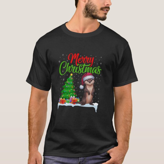 T-shirt Otter Christmas Tree Lumières Drôle Xmas Otter Lov (Devant)