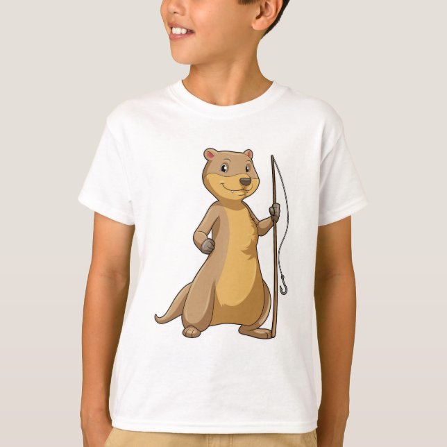 T-shirt Otter comme Fisher avec canne à pêche (Devant)