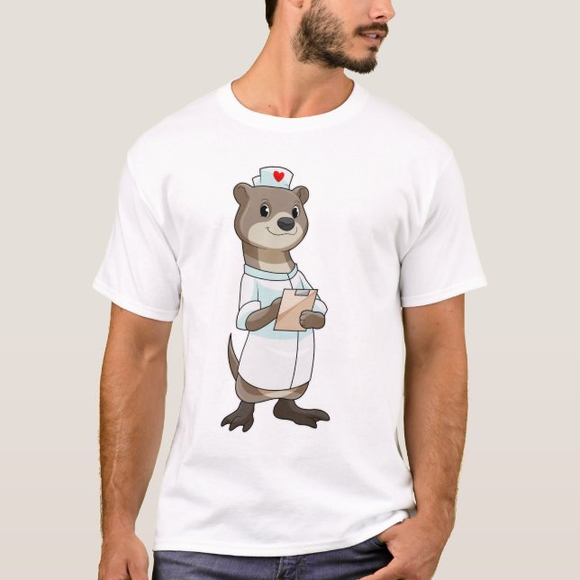 T-shirt Otter comme infirmière avec coeur (Devant)