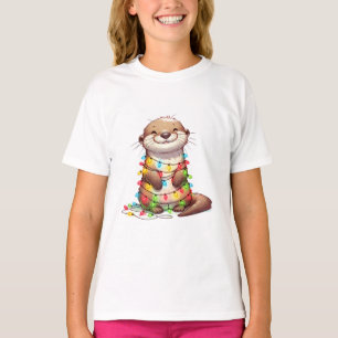 T-shirt Otter de Noël mignonne et festive enveloppé dans l