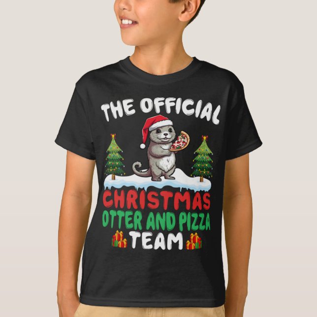T-shirt Otter Eating Zza Santa Hat Xmas Light Christmas T  (Devant)