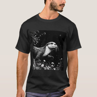 T-shirt Otter en plan monochromatique nager sous l'eau