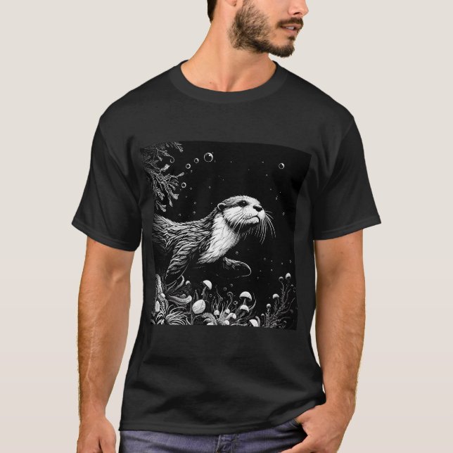 T-shirt Otter en plan monochromatique nager sous l'eau (Devant)