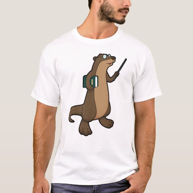 T-shirt Otter en tant qu'enseignant avec livre et pointeur (Devant)