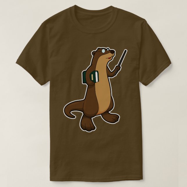 T-shirt Otter en tant qu'enseignant avec Pointeur de livre (Design devant)
