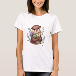 T-shirt Otter et chardon d'aquarelle adorable