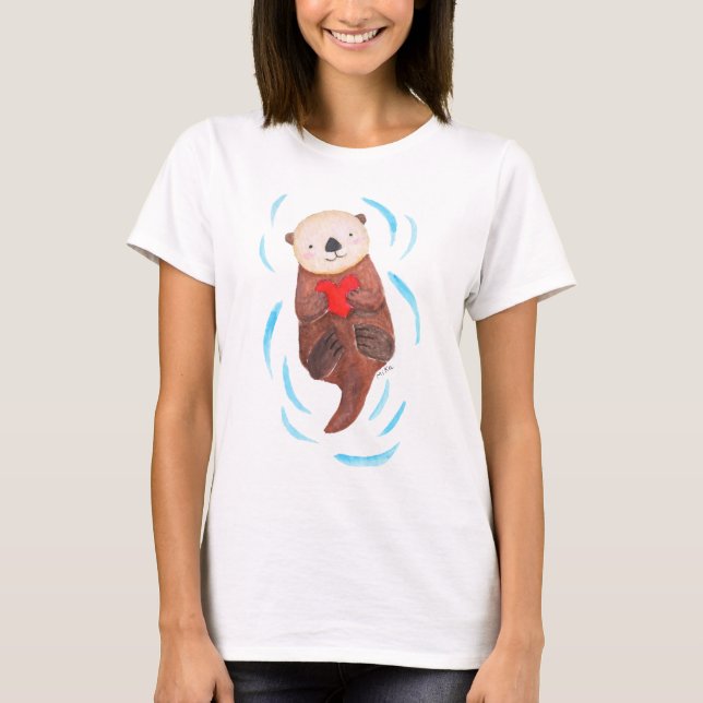 T-shirt Otter Holding Heart Cute Sea Otter Art graphique (Devant)