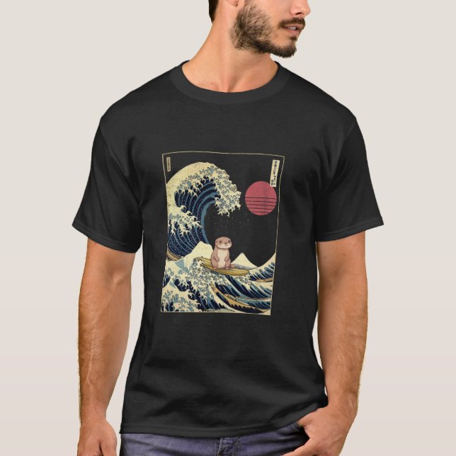 T-shirt Otter Japonais Kanagawa Vague drôle Surf Animal (Devant)
