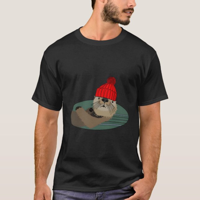 T-shirt Otter Portant Une Beanie (Devant)