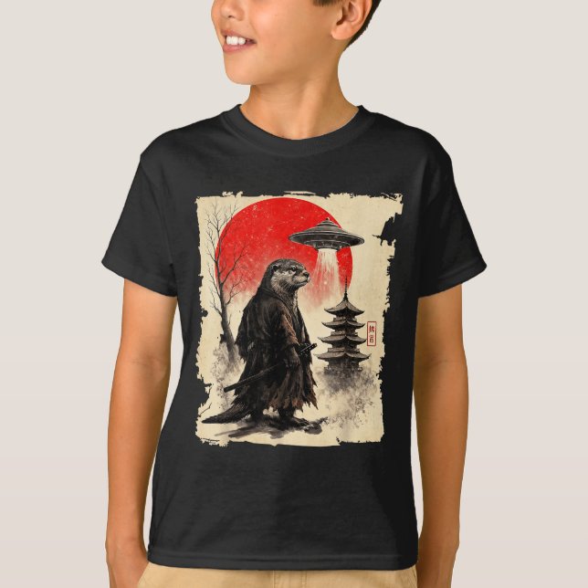 T-shirt Otter Samurai Retro Ufo Japanese Warrior Art Graph (Devant)
