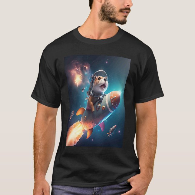 T-shirt Otter Space Puns Space Otter Riding A Rocket (Devant)