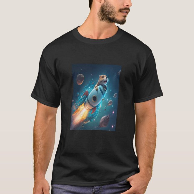T-shirt Otter Space Puns Space Otter Riding A Rocket 2 (Devant)
