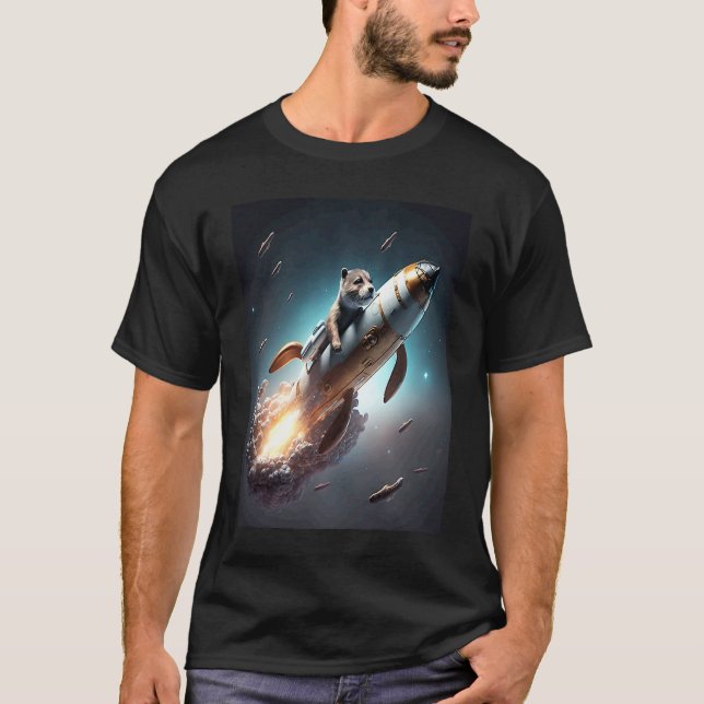 T-shirt Otter Space Puns Space Otter Riding A Rocket  3 (Devant)