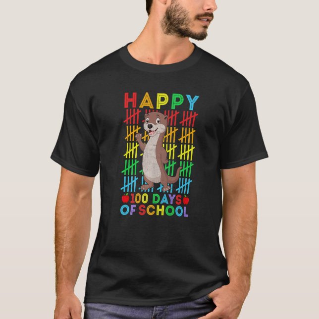 T-shirt Otter Teacher Student Happy 100 Days of School (Devant)