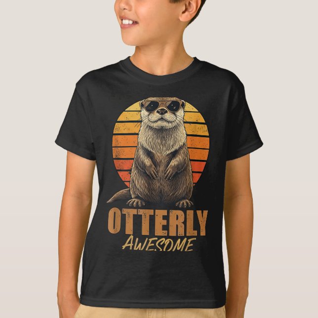 T-shirt Otterly Awesome Retro Sunset Sea Otter Lover Graph (Devant)