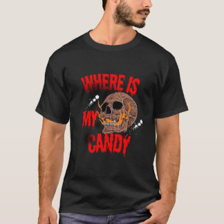 T-shirt Où est mon bonbon - Crâne enflammé Halloween Farce
