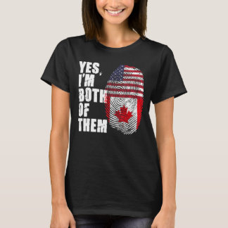 T-shirt Oui, je suis tous les deux canadien américain drap