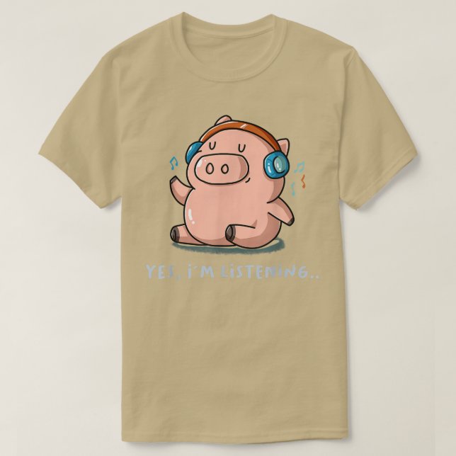T-shirt Oui J'écoute Musique Ventilateur Cochon Fermier In (Design devant)