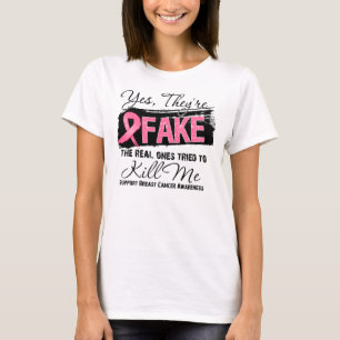 T-shirt Oui Theyre le faux vrai cancer du sein (grunge)